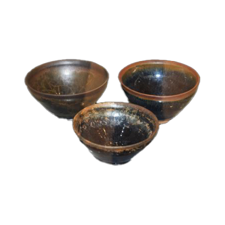黑釉银兔毫茶碗一组